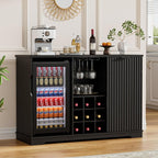 Coffee Bar Cabinet with Fridge (Fridge Included), Fluted Wine Bar Cabinet with Wine Rack and Glass Holder, Buffet Sideboard Table Liquor Cabinet with Drawer & Storage, Home Bar, Black
