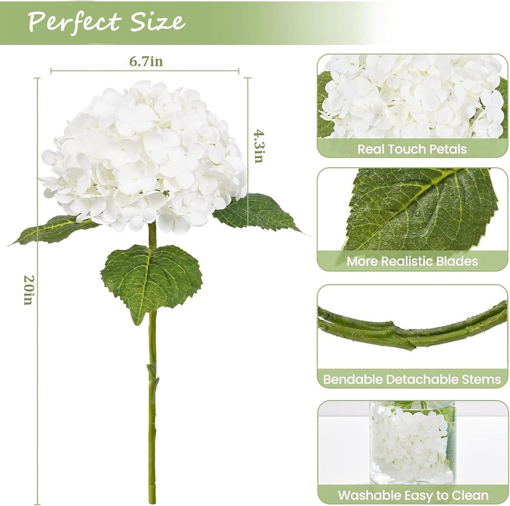 3 Pcs White Artificial Hydrangea Large Flowers 20" Real Touch Faux Hydrangea Flowers Latex Fake Flowers for Wedding Party Home Decor