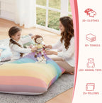 Stuffed Animal Storage Bean Bag Chair Cover for Kids Teens (No Filler) 250L Washable Large Beanbag Cover for Kids Room Organizing Plush Toys or Home Living Room Textile,Rainbow