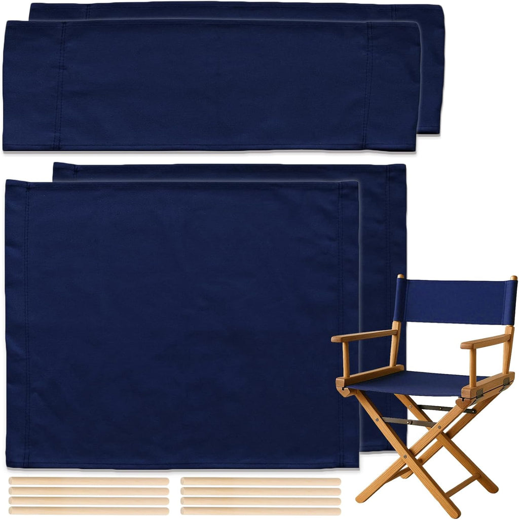 STAY GENT 18''L X 15''W 2 Set Directors Chair Replacement Canvas for 18'' Director Chairs, Replacement Cover Canvas Seat and 19.7''L X 6.3''W Back Covers Kit for Director Chairs Movie Chair, Navy Blue