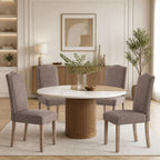 Upholstered Dining Chair Modern Stylish Parsons Kitchen Diner High Back with Silver Nailhead Trim & Wood Legs, Set of 4, Fabric Brown