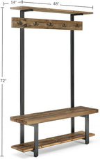 Alaterre Furniture Pomona Entryway Hall Tree – Modern Farmhouse 48-Inch Solid Wood Hall Tree with Bench, Shelves & Metal Coat Hooks – Mudroom & Foyer Storage for Jackets, Bags & Shoes (Rustic Brown)