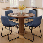 Dining Chairs Set of 2, 18 Inch Faux Leather Kitchen Chairs with Back, Modern Armless Dining Room Chair with Metal Legs for Home Bistro Coffee Shops (Blue)
