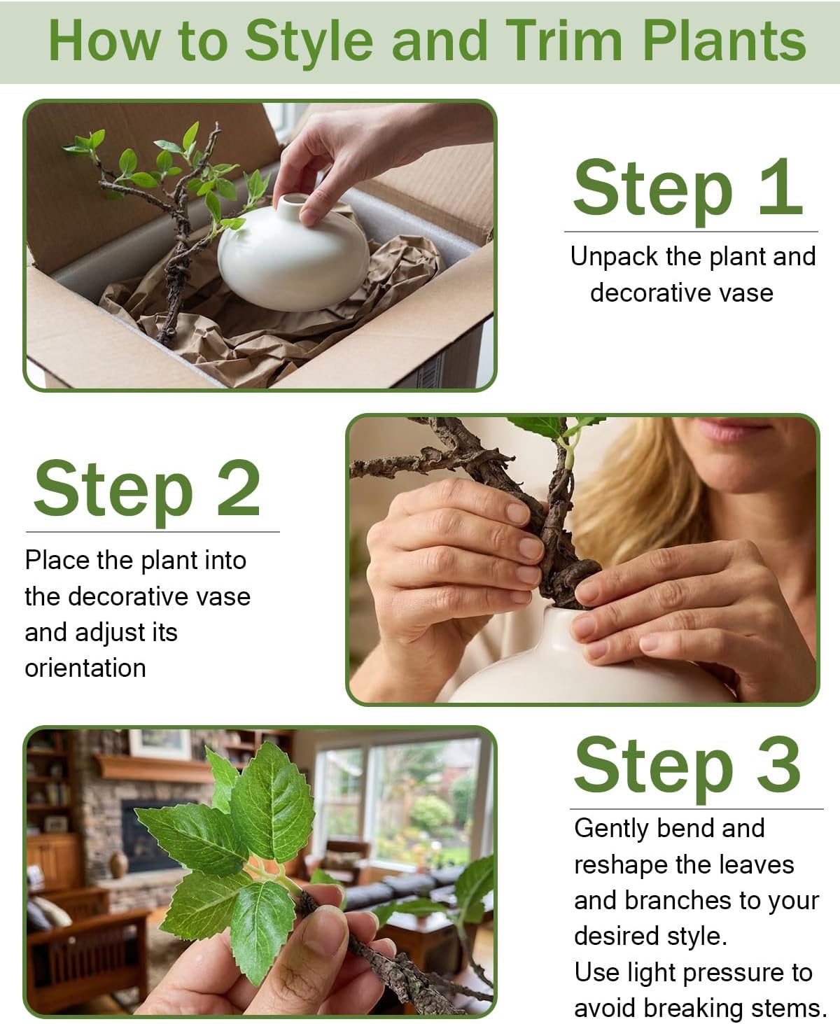 Vase with Greenery, 1 pcs Artificial Greenery Stems in White Vase, 20" Fake Plants for Decoration, Bathroom Office Farmhouse Kitchen Counter Coffee Table Centerpieces Plants Artificial-White