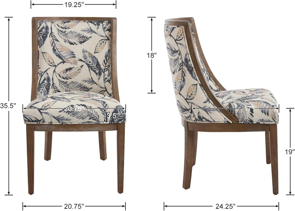 Farmhouse Dining Room Chairs Set of 2 Wooden Side Chairs with Curved Backrest and Solid Wood Frame Linen Fabric Upholstered Kitchen Chairs for Lving Room/Restaurant, Floral