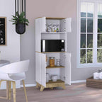 Pamplona Microwave Tall Cabinet - Light Oak & White Finish for Kitchen Storage