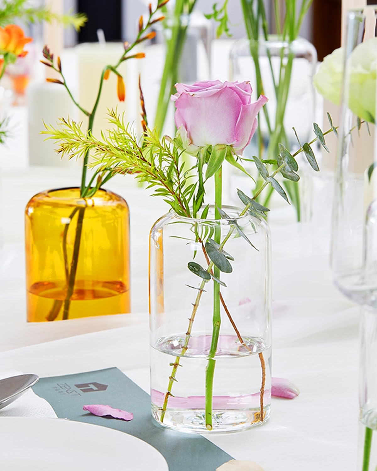 ZENS Bud Vases in Bulk Set of 16, Modern Small Glass Vases for Flower Clear Bud Vases for Wedding Centerpiece, Modern Blown Small Vase for Flowers, Wedding Party Events Decorative Home Decor