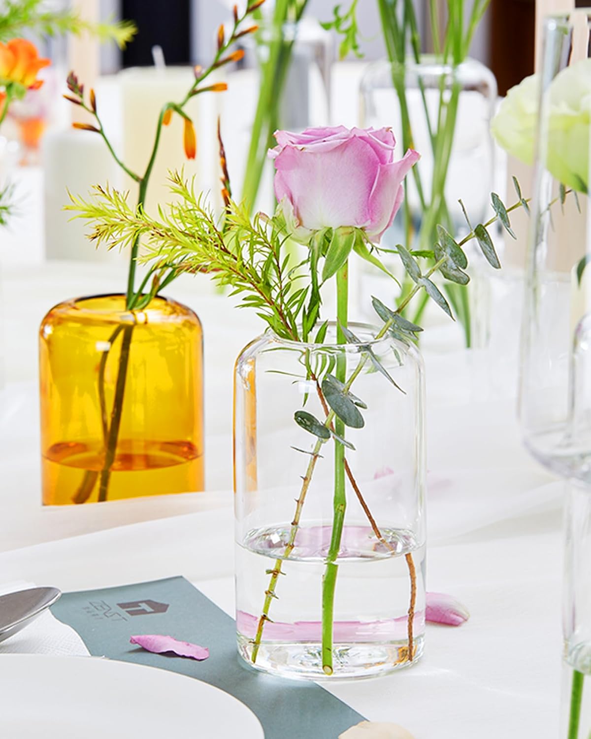 ZENS Bud Vases in Bulk Set of 12, Modern Small Glass Vases for Flower Clear Bud Vases for Wedding Centerpiece, Blown Thicker Small Vase for Flowers, Wedding Party Decorative, Home Bathroom Decor