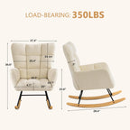 Furniliving Nursery Rocking Chair Upholstered Glider Rocking Chair Modern Accent Chair Padded Seat Reading Chair with High Backrest Comfy Chair for Living Room, Bedroom, Nursery, White, Teddy