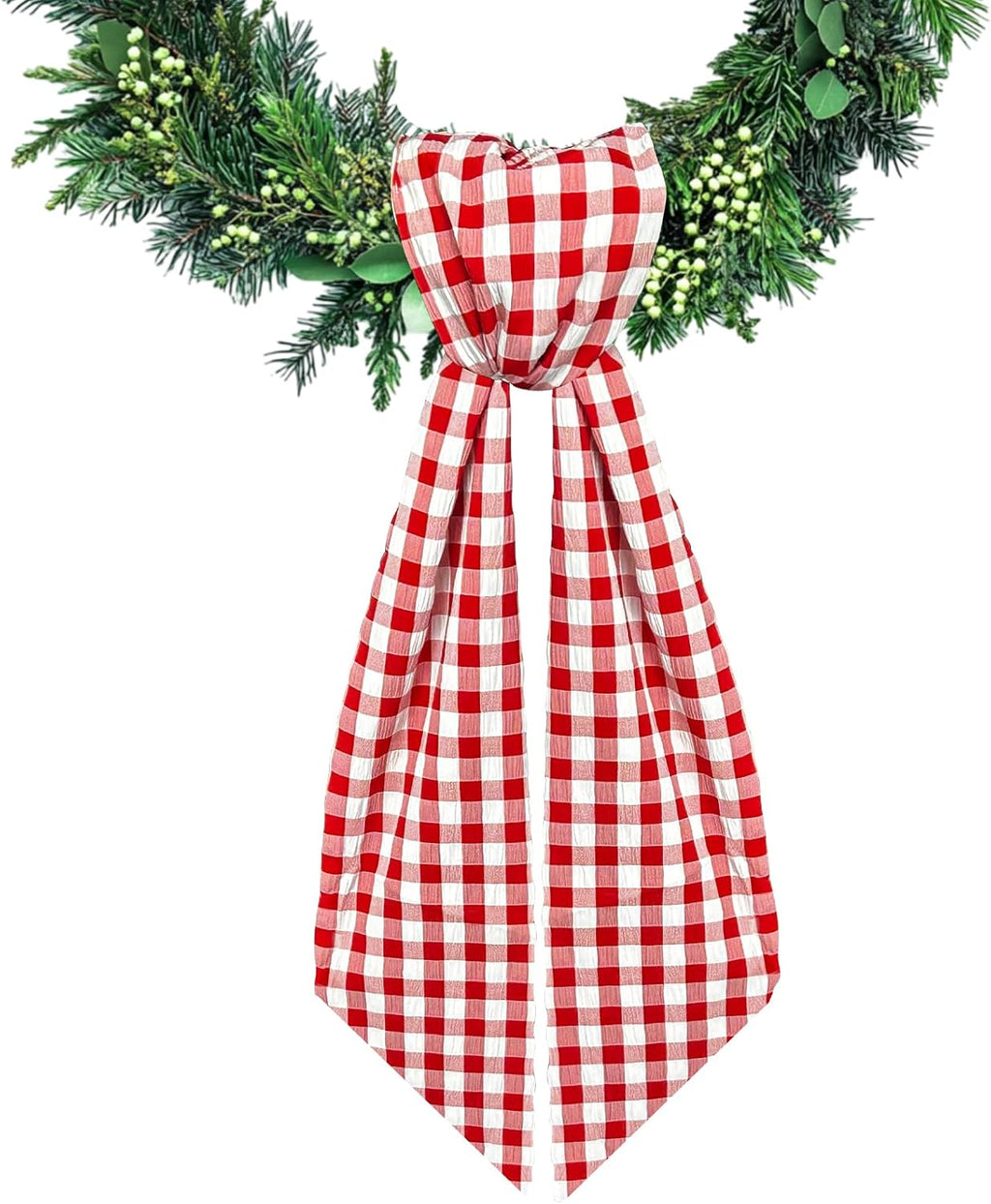 Wreath Sash for Front Door Red White Buffalo Plaid Seersucker Wreath Satin Sash Burlap Garland Ribbon Accessories for Wreath Yard Doorway Indoor Outdoor Bow Bridal Shower Home Decor,5.1 x 54.3