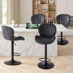 Sweetcrispy Bar Stools Set of 4, Modern Swivel Bar Chairs, Adjustable Fabric Upholstered Barstools Counter Height with Backrest for Kitchen Island, Dining Room, Black