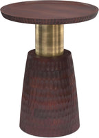 SIMPLIHOME Breanna End Table - 16 inch Wide Solid Mango Wood and Metal Round Accent Table with Textured Base in Walnut Brown and Antique Gold, Contemporary Nightstand for Living Room or Bedroom