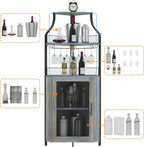 IDEALHOUSE Corner Wine Bar Cabinet with Large Storage Space and Detachable Wine Rack, Bar Cabinet with Glass Holder and Mesh Door, 4-Tier Liquor Cabinet Bar, Grey