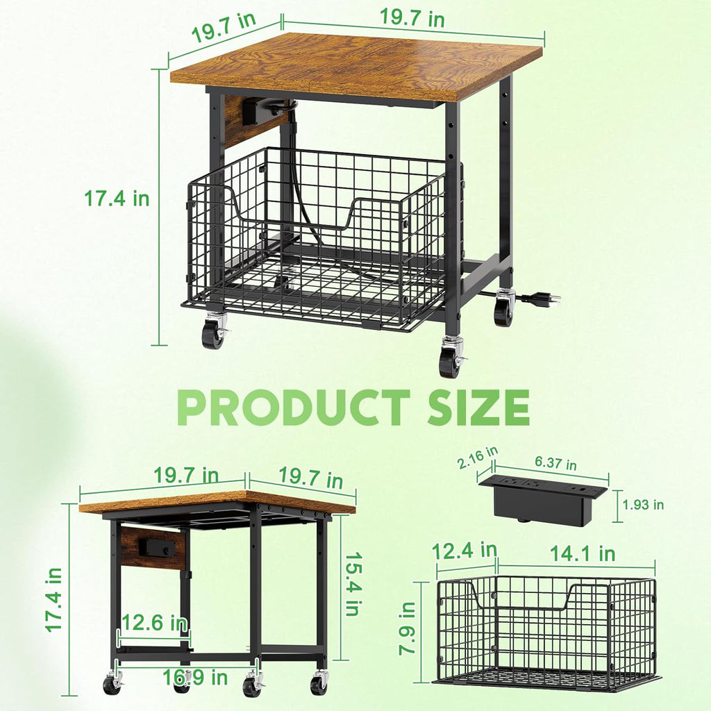 Hongtamoya Mini Fridge Stand with Storage and Power Outlet, Small Refrigerator Stand with Wheels, Mini Fridge Cart-Max Load 300 LBS Heavy Microwave Printer Stand Utility Cart for Dorm,Kitchen, Office