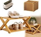 9 Tier Bamboo Shoe Rack, 2-9 Tier Foldable Bamboo Shoe Rack Options, The 9-Tier No-Assembly Vertical Design Bamboo Rack, for Shoes, Books, Vase, Save Space, Easy to Use (2-Tier)