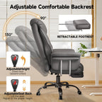 Big and Tall Office Chair 550 lbs Extra Wide Leather Executive Chair with Retractable Footrest, Heavy-Duty Ergonomic Chair, Adjustable Height Computer Gaming Chairs
