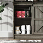 4ever2buy Farmhouse Coffee Bar Cabinet with 8 Hooks, 55” Kitchen Hutch Cabinet with Storage, Gray Coffee Bar with Sliding Barn Doors and 12 Racks for Living Dining Room, Wash Gray