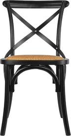 2xhome Wooden X Back Dining Chair | Woven Rattan Seat with Metal Cross Back | Rustic Farmhouse Kitchen Side Chair Fully Assembled (2, Black, Dining)