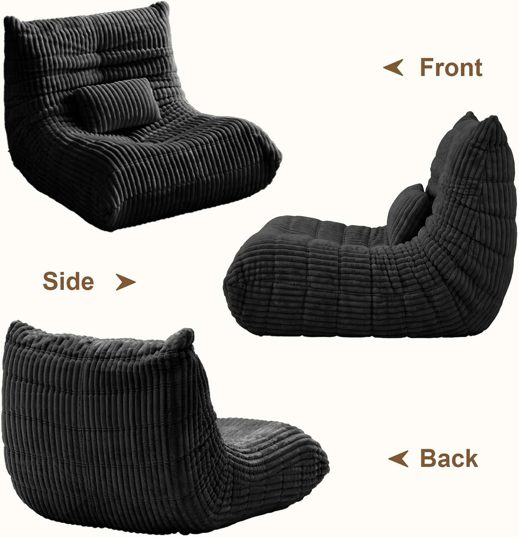 Bean Bag Chair with Lumbar Pillow, Gaint Bean Bag Chairs for Adults, Oversized Corduroy Beanbag Chair with Memory Foam Filled, Lazy Floor Sofa for Reading Gaming Living Room Bedroom (Grey)
