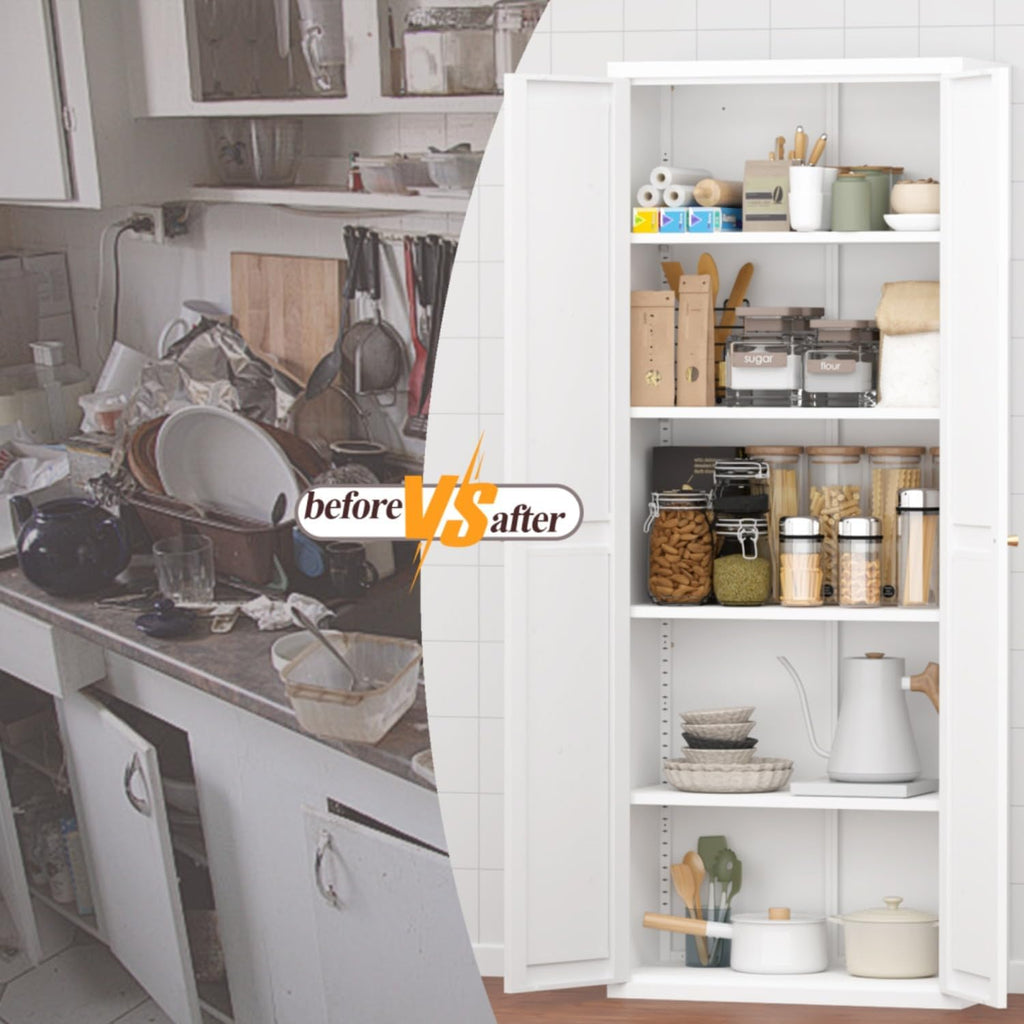 Extra Tall 2-Door Metal Storage Cabinet, 71-Inch Pantry Cabinet with Adjustable Shelves, 180 lbs Capacity, Large Steel Locker for Kitchen, Pantry, Utility Room