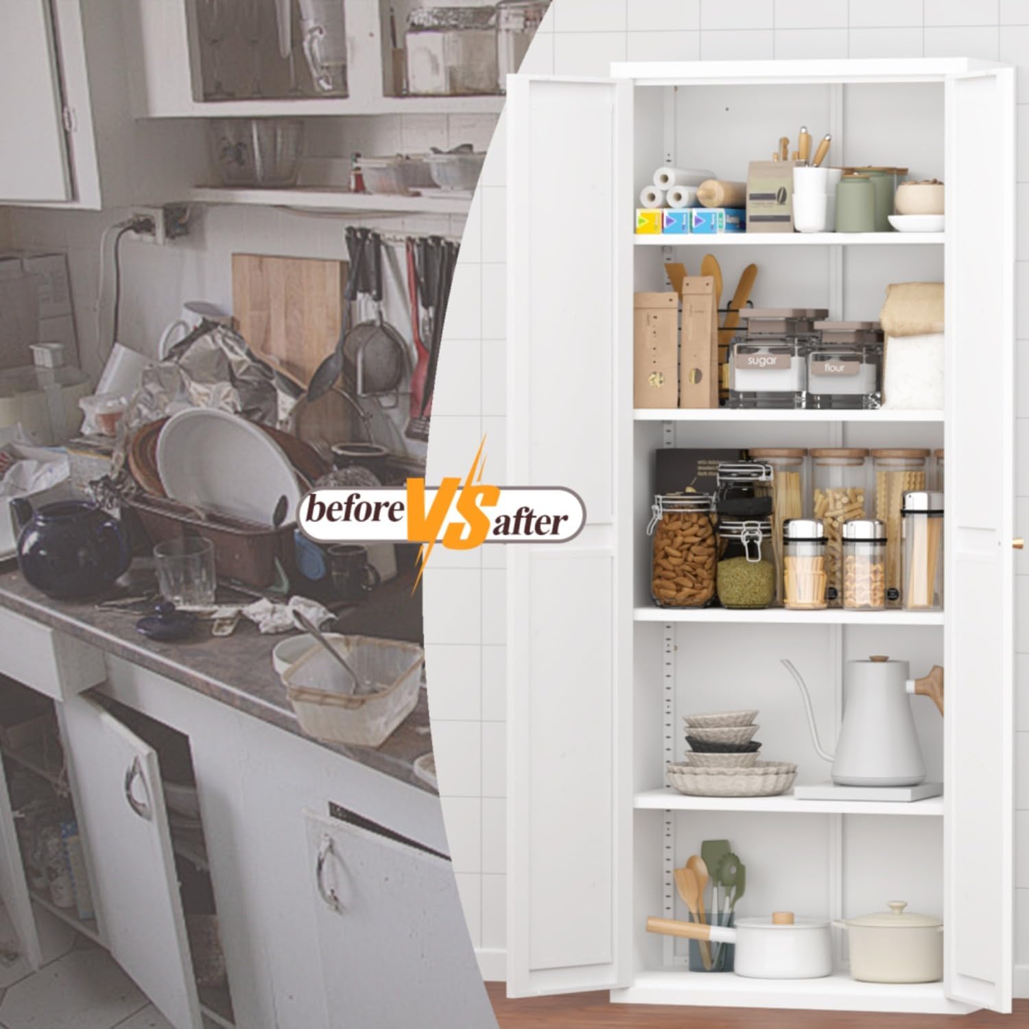 Extra Tall 2-Door Metal Storage Cabinet, 71-Inch Pantry Cabinet with Adjustable Shelves, 180 lbs Capacity, Large Steel Locker for Kitchen, Pantry, Utility Room