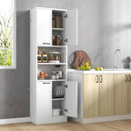 Kitchen Pantry Cabinet, Dining Room Cupboard with 4 Doors & 2 Open Countertop, 4 Anti-Tipping Devices, 75” Tall Bathroom Storage Cabinets (White)