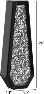 SHYFOY 24" Black Floor Vase, Black Crushed Diamond Tall Vases for Floor, Elegant Black Crystal Glass Vase for Pampas Grass Mirrored Decorative Flower Vase for Office Home Decor