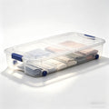 66 Quart Clear Plastic Underbed Storage Bin with Latching Lid and Wheels, Stackable Container, Blue