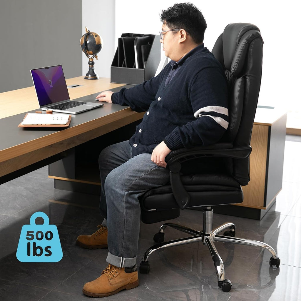HOFFREE Office Chair Big and Tall 500lbs Ergonomic Chair for Heavy People Extra Wide Seat Computer Desk Chair with Footrest Black