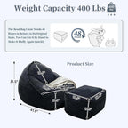 WHGBJA 4FT Bean Bag Chair for Adults/Kids with Ottoman,35D Memory Foam Filled,Cozy Fluffy Gaming Chair for Living Room, Bedroom (Black)
