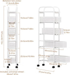 UMDONX Slim Storage Cart 5 Tier with Pull Out Basket Bathroom Organizer Rolling cart, Rolling Utility Cart Slide Out Organizer for Kitchen, Bathroom, Laundry White