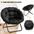 Grezone Folding Saucer Chair, Oversized Lazy Moon Chair with Metal Frame, Comfy Bedroom Chairs for Bedroom, Living Room, Study Black JC