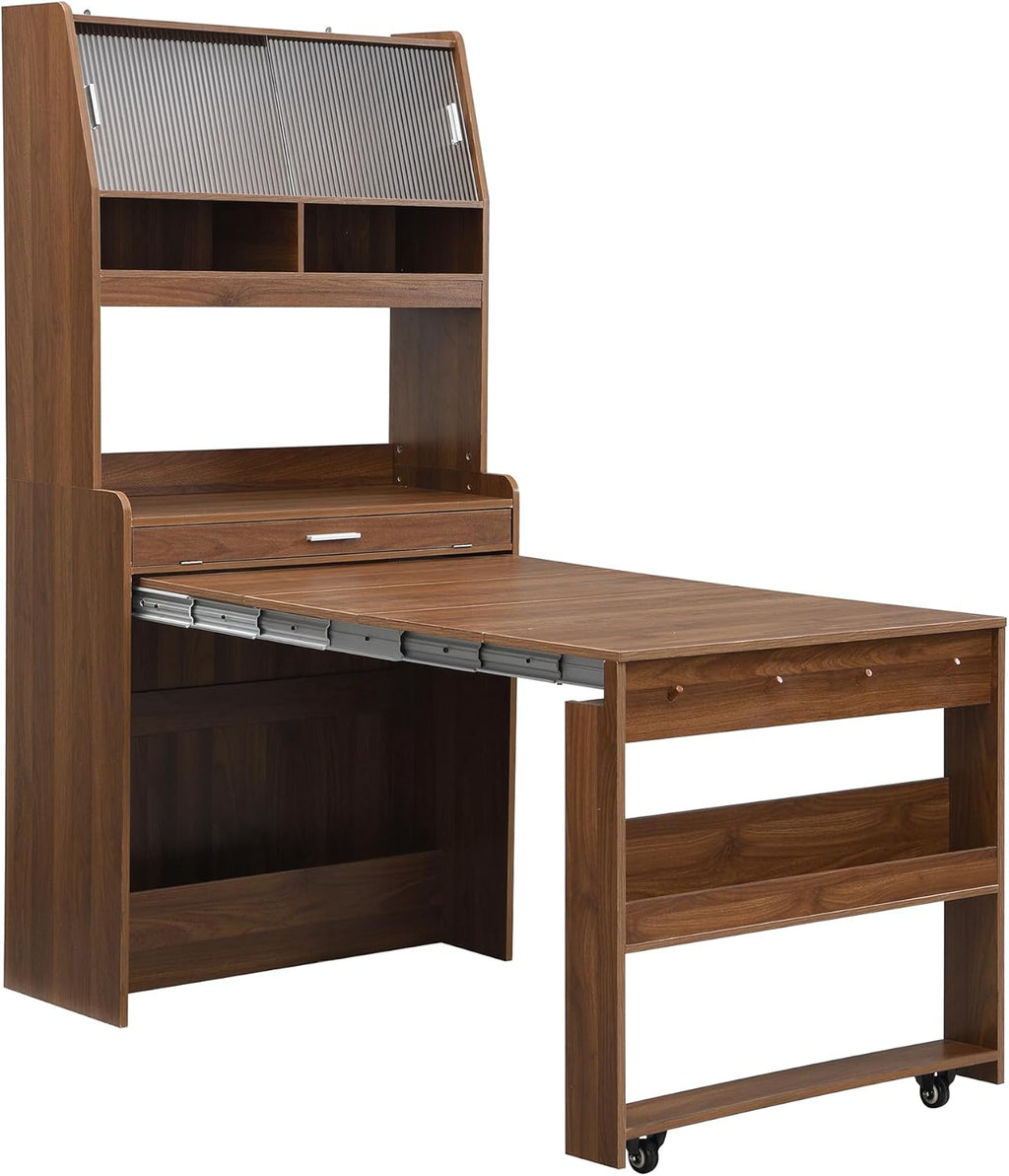 roomfitters 69" Kitchen Pantry Organizers and Storage Kitchen Cabinet with Extendable Dining Table and Coffee Bar, Walnut