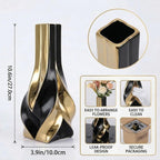 10.6" Black and Gold Ceramic Vase, Modern Geometric Flower Vase for Dining Table Centerpiece, Elegant Decorative Vase for Pampas Grass, Living Room, Bedroom, Office, Tabletop Decoration