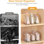 Ronlap Purse Storage Organizer for Closet, Clear Closet Bag Storage Dividers Rack Shelf Purse Dividers for Closet Organization Handbag Separators Closet Purse Organizers and Storage, 2 Pack, Clear