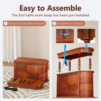 ROOMTEC Solid Wood End Table with Charging Station,Narrow Side Table with 2 Drawers and Shelf, Slim Chair Side Table,Narrow Sofa Side Table for Living Room Bedroom