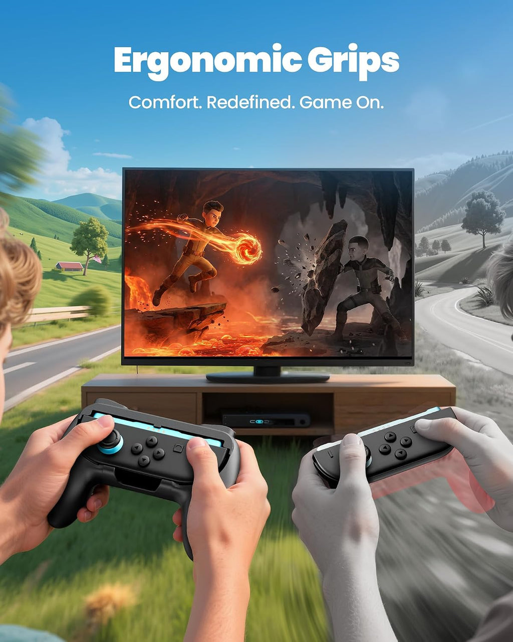 Controller Grip Compatible with Switch 2/Switch/Joy-Con 1&2, Ergonomic Grips Handle Kit with Adapters, Comfortable for Long-Time Gaming Accessories, Ideal Gifts for Family Kids Adults