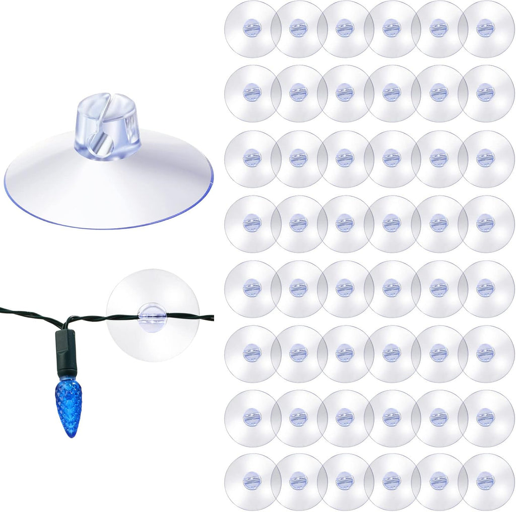 Sieral 50 Pieces Christmas Light Suction Cups Hooks for Glass Window Christmas Mini Suction Cup Clips Light String Heavy Duty Hooks Holder Plastic Shower Caddy Connectors for Xmas Kitchen Bathroom