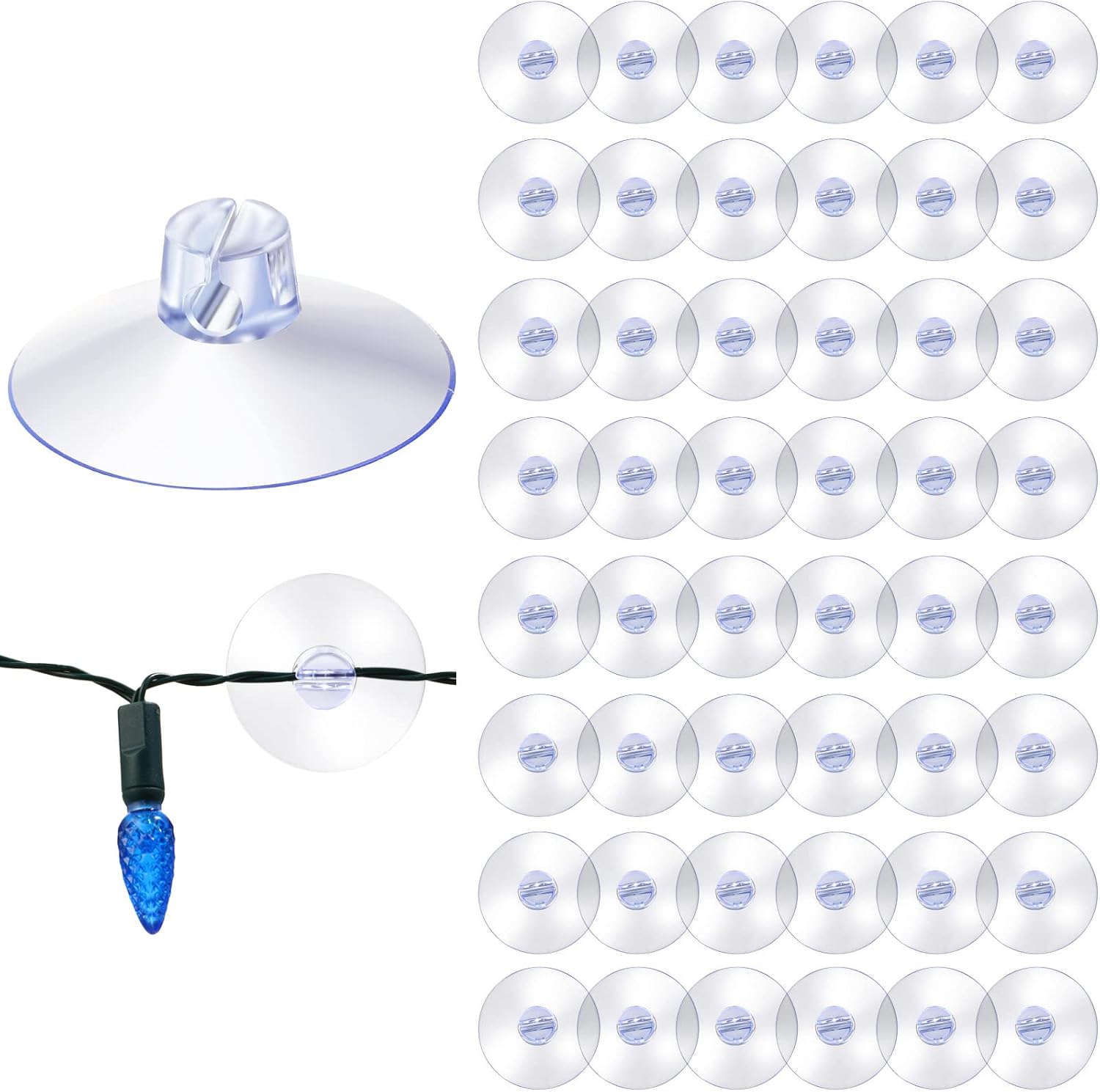 Sieral 50 Pieces Christmas Light Suction Cups Hooks for Glass Window Christmas Mini Suction Cup Clips Light String Heavy Duty Hooks Holder Plastic Shower Caddy Connectors for Xmas Kitchen Bathroom