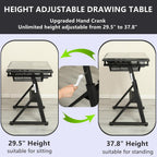 Drafting Table with Stool, Upgraded Height Adjustable Drawing Desk Art Table Drafting Desk with 0-75° Tilting Glass Tabletop and More Storage for Home Office, Type 2-Black