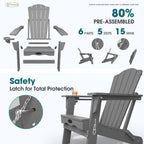 THOEOE Folding Adirondack Chair,HDPE All-Weather Outdoor Chair with Cup Holder,Wooden Textured,Fire Pit Chair,Plastic Patio Chair for Deck,Backyard,Garden,Lawn, Grey