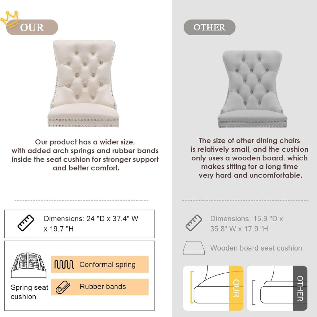 Velvet Dining Chairs Set of 4, Upholstered Dining Room Chairs with Ring Pull Trim and Button Back, Luxury Tufted Dining Chair for Living Room, Bedroom, Kitchen (Beige)