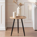 VECELO Modern Side Table, Round Small End Table, Exclusively Designed Hand-Crafted Small Nightstand, Solid Wood,Natural top with Black Metal Legsfor Bedrooms, Living Rooms and Home Office