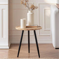 VECELO Modern Side Table, Round Small End Table, Exclusively Designed Hand-Crafted Small Nightstand, Solid Wood,Natural top with Black Metal Legsfor Bedrooms, Living Rooms and Home Office