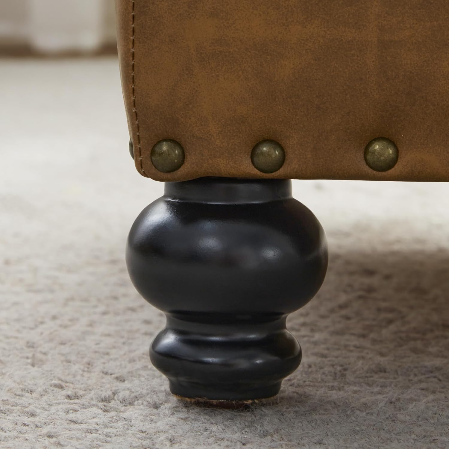 Zihanhome Leather Ottoman with Storage, Upholstered Button Tufted Ottoman Foot Rest, Foot Stools, 24" Rectangle Ottomans with Storage for Living Room, Bedroom, Dorms and Apartments (Caramel Brown-PU)
