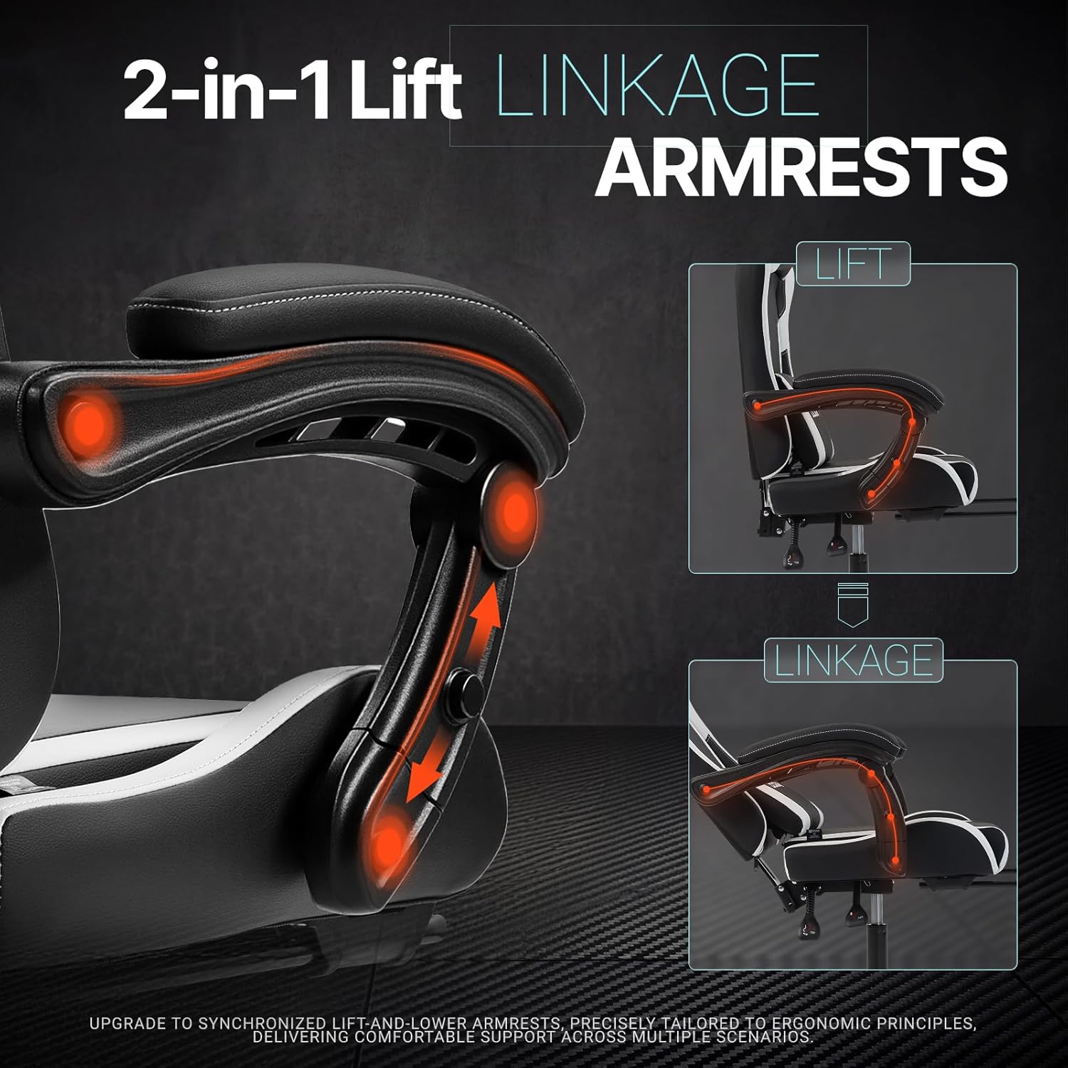 Dowinx Gaming Chair Ergonomic, Massage Lumbar Support, Footrest, Adjustable Height & Headrest Pillow, Heavy Duty 330lbs Office Chair, Comfortable for Back Pain Relief Long Gaming Streaming Black White