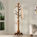 Wooden Coat Rack, 7 Hooks Freestanding Wood Coat Tree Rack with Stable Base | Space-Saving Hall Tree, Heavy Duty Coat Hanger Stand, 210 lbs, Solid Wood Coat Tree for Entryway Hallway Bedroom Office