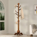 Wooden Coat Rack, 7 Hooks Freestanding Wood Coat Tree Rack with Stable Base | Space-Saving Hall Tree, Heavy Duty Coat Hanger Stand, 210 lbs, Solid Wood Coat Tree for Entryway Hallway Bedroom Office