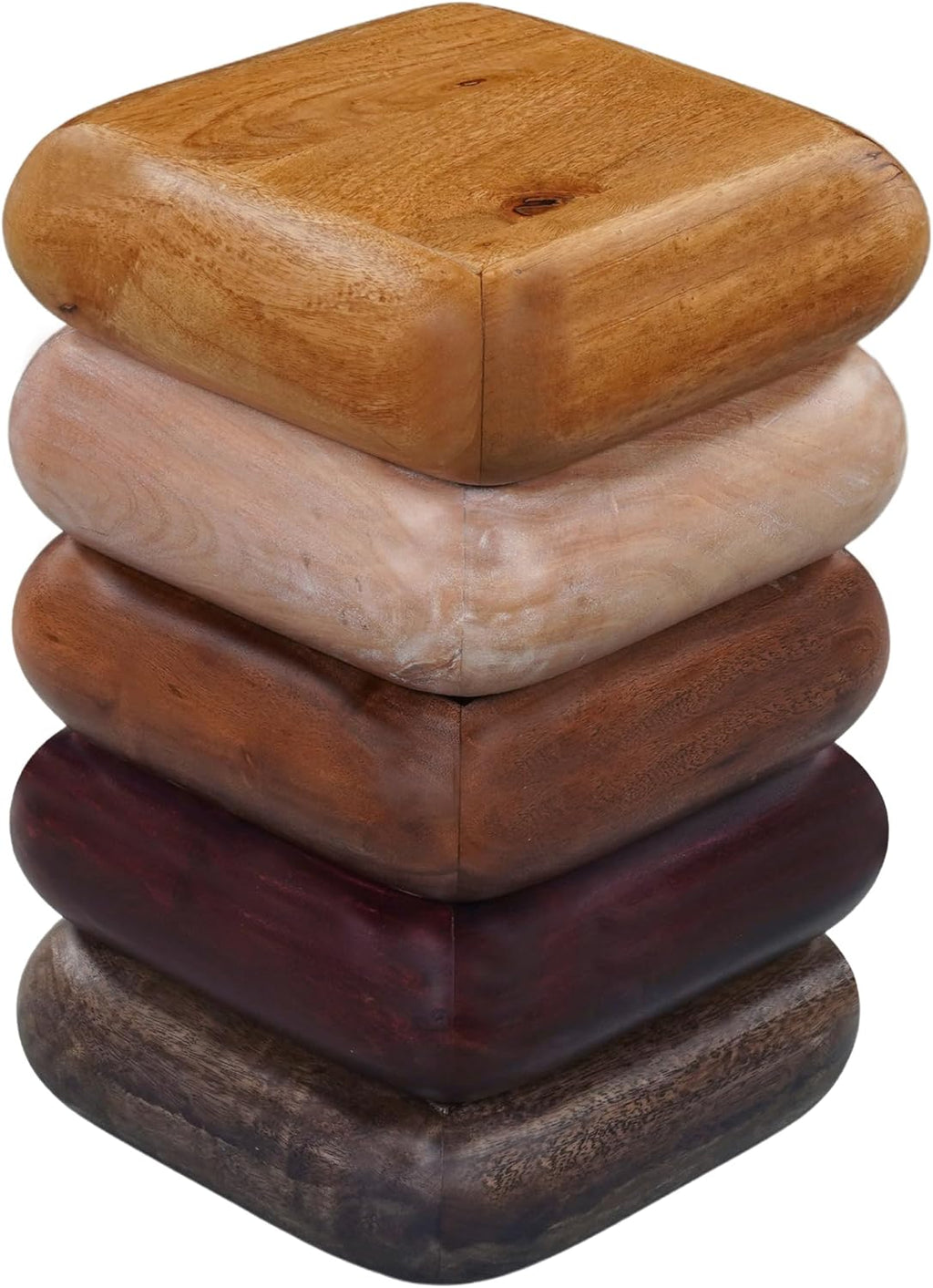 Zyra 18 Inch Side End Table, Sculptural Stacked Design, Mango and Acacia Wood Artisanship, Brown Finish, Modern Accent Table for Living Room, Bedroom, Entryway and Home Decor Display