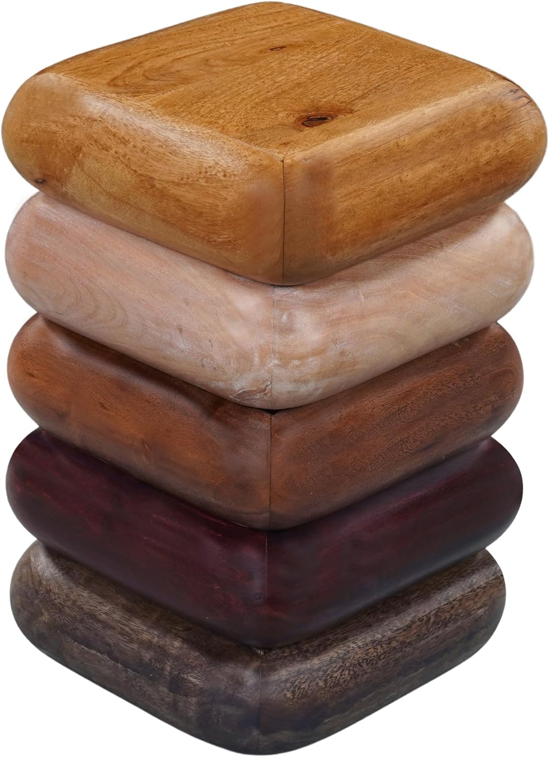 Zyra 18 Inch Side End Table, Sculptural Stacked Design, Mango and Acacia Wood Artisanship, Brown Finish, Modern Accent Table for Living Room, Bedroom, Entryway and Home Decor Display